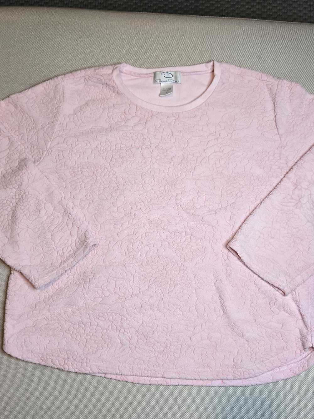 Oscar De La Renta Pink Pullover Sweater Women's Medium Floral Comfy Long Sleeve